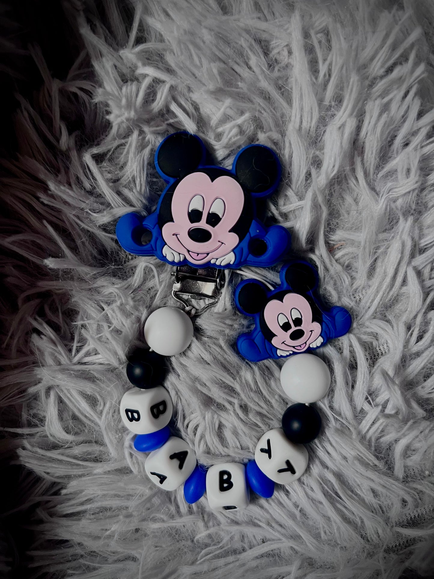 Attache tétine baby souris bleu