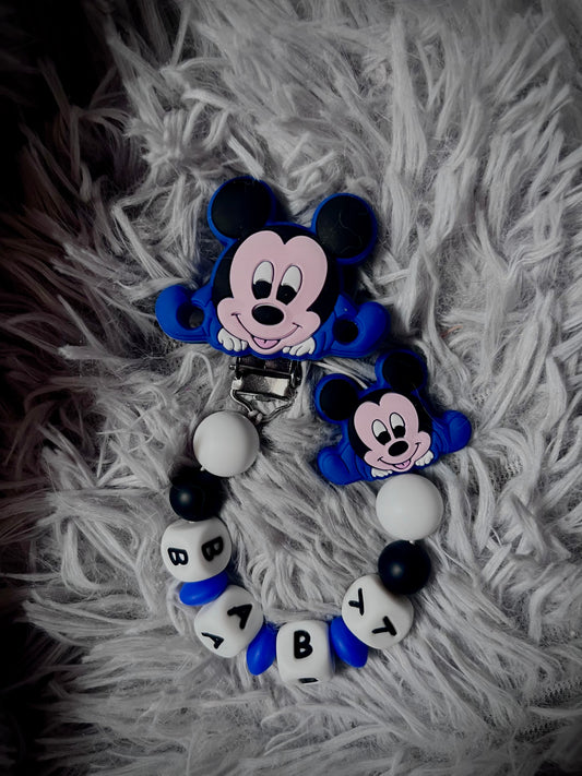 Attache tétine baby souris bleu