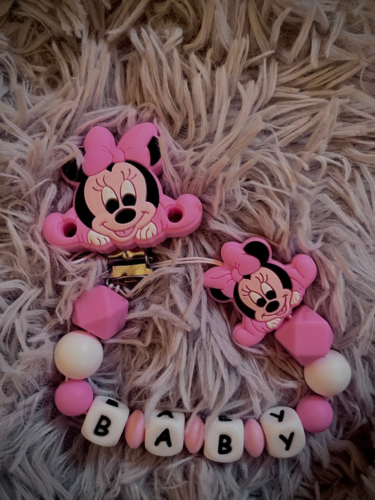 Attache tétine souris rose